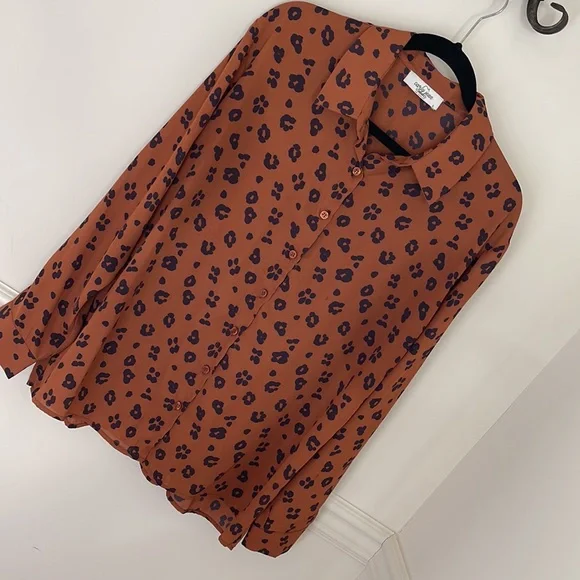 Carly Jean Los Angeles Lennox Leopard Print Rust Blouse - Size Large - Picture 5 of 7